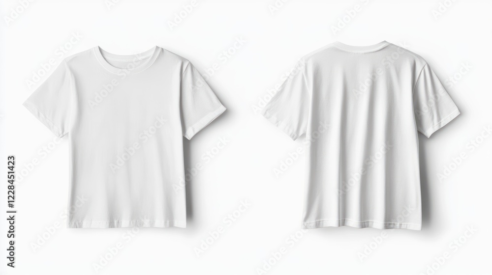 White t-shirt mockup, front and back view, isolated, plain background, design template White t-shirt mockup, front and back view, isolated, plain background, design template