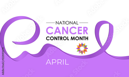 National Cancer Control Month observed in April every year Vector graphics of background template. A leaf with Realistic ribbon. Design for banner, cards, prints, social media, poster, flyer.