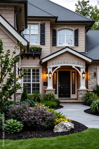 Wallpaper Mural Luxury Home Exterior at Dusk: Elegant Architecture and Landscaping Torontodigital.ca