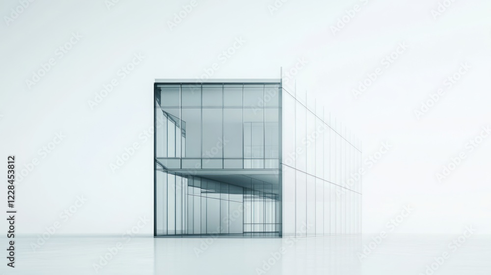 Fototapeta premium Glass building architectural model, studio, white background, modern design, presentation