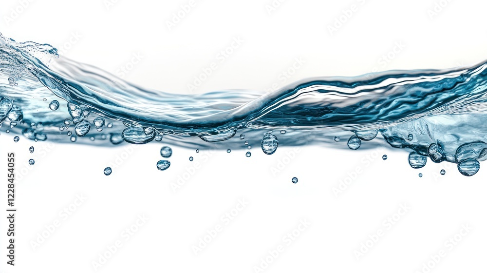 Pure water wave, bubbles, splash, white background, purity Pure water wave, bubbles, splash, white background, purity