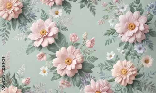 Wallpaper Mural Floral motifs in Pastel Colors , flowers, floral patterns, art nouveau Torontodigital.ca