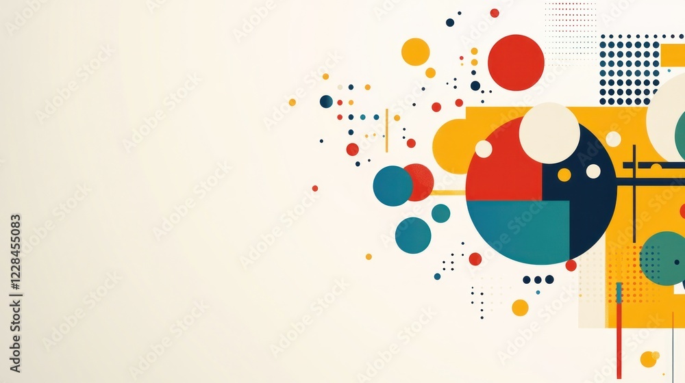 Obraz premium Abstract geometric design, beige background, colorful circles, data visualization, website banner