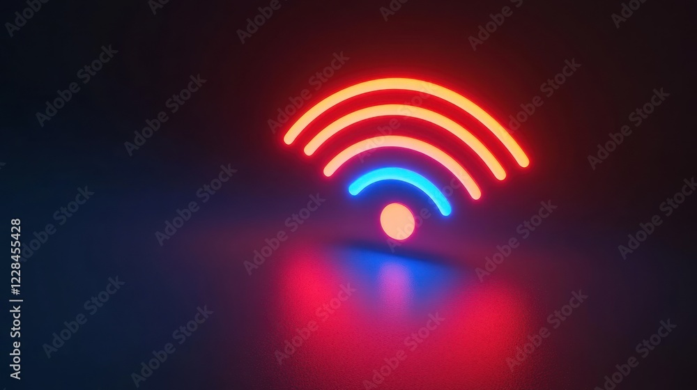 Fototapeta premium Glowing Neon Wifi Symbol, Dark Background, Technology Concept