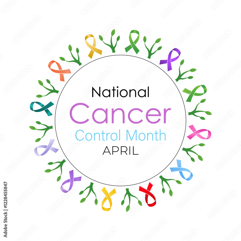 Fototapeta premium National Cancer Control Month observed in April every year Vector graphics of background template. A leaf with Realistic ribbon. Design for banner, cards, prints, social media, poster, flyer.