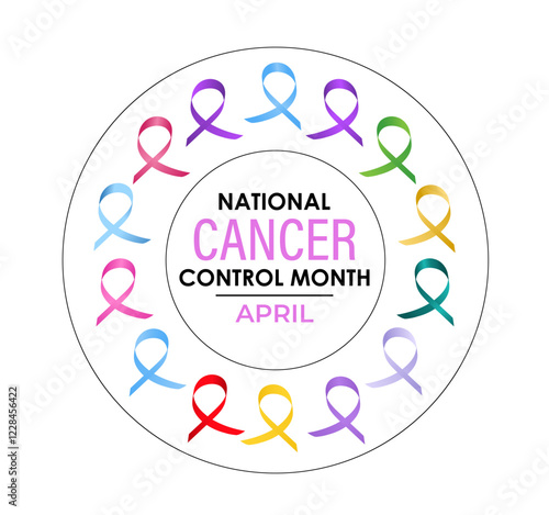 National Cancer Control Month observed in April every year Vector graphics of background template. A leaf with Realistic ribbon. Design for banner, cards, prints, social media, poster, flyer.