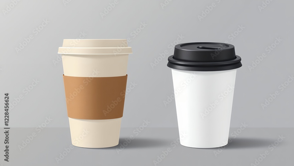 Two Disposable Coffee Cups: Minimalist Product Still Life Two Disposable Coffee Cups: Minimalist Product Still Life