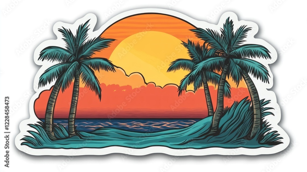 Tropical Sunset Beach Scene With Palm Trees Tropical Sunset Beach Scene With Palm Trees