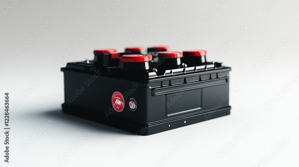 Obraz premium Innovative Black Car Battery with Red Caps: Energy Storage Solution