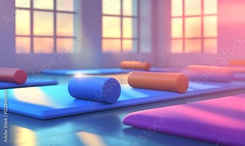 Wallpaper Mural Sunset Yoga Studio Mats, Foam Rollers, Calm Torontodigital.ca