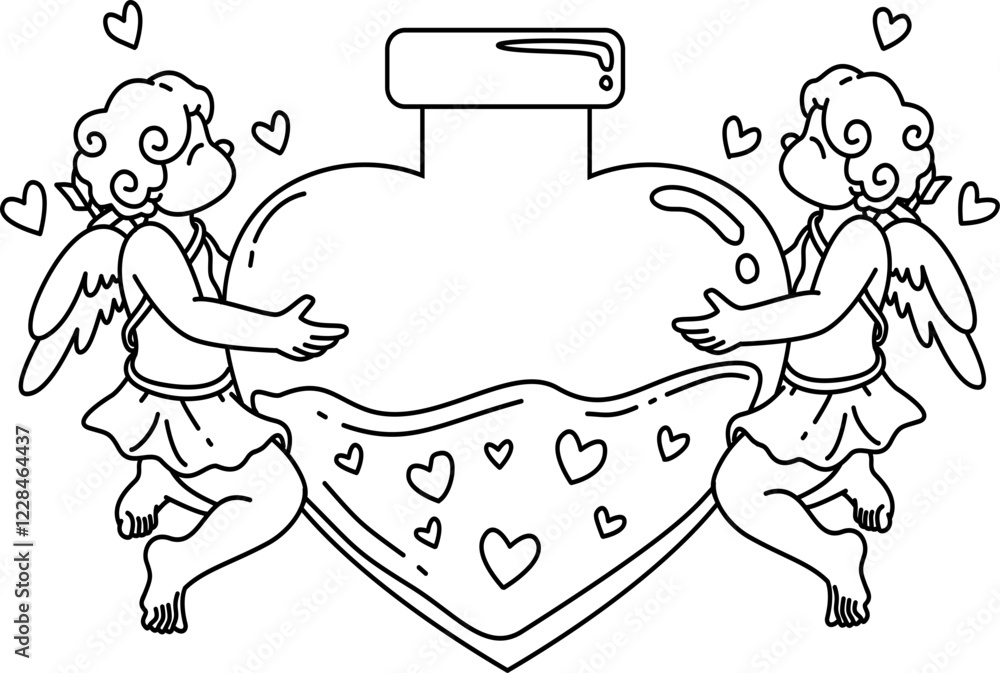 Fototapeta premium Hand drawn cute cupid boy cartoon doodle outline 