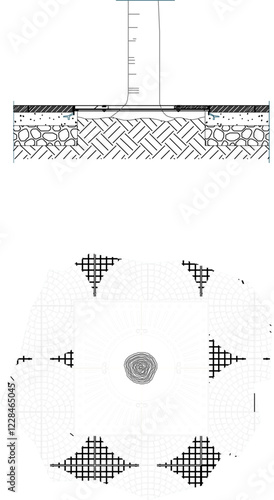 vector illustration sketch design streets grille for tree preservation in pedestrian area