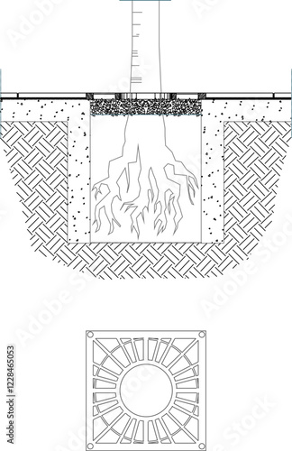 vector illustration sketch design streets grille for tree preservation in pedestrian area