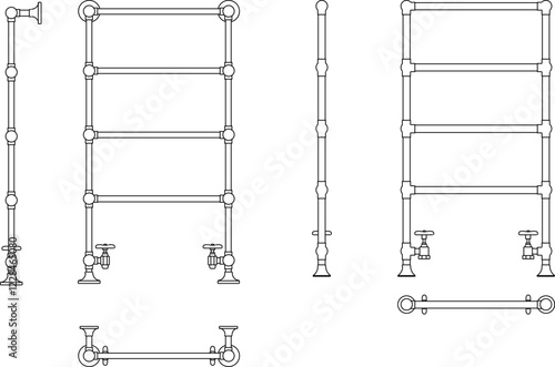 vector illustration sketch drawing detail bathroom accessories towel dryer