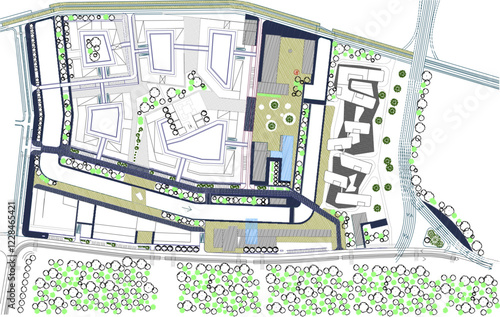 vector illustration sketch drawing detail site plan layout urban planning design