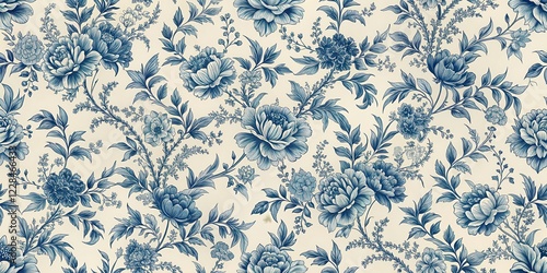 Wallpaper Mural French Toile-Style Blue Floral Pattern on Light Beige Seamless Background, beige, seamless,  beige, seamless, fabric, home Torontodigital.ca
