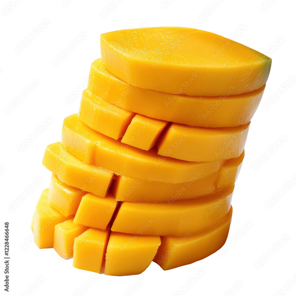 Cut Mango Slices Stacked Neatly Isolated on Transparent or blank Background, PNG Cut Mango Slices Stacked Neatly Isolated on Transparent or blank Background, PNG