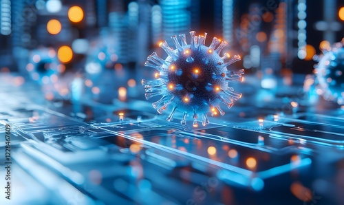 Virus  digital  city  infection  night  circuit  glowing  threat  research  medicine