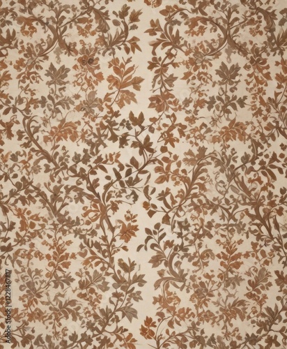 Seamless damask print featuring intertwining vines and leaves in muted earth tones , earthy, textile, wallpaper photo