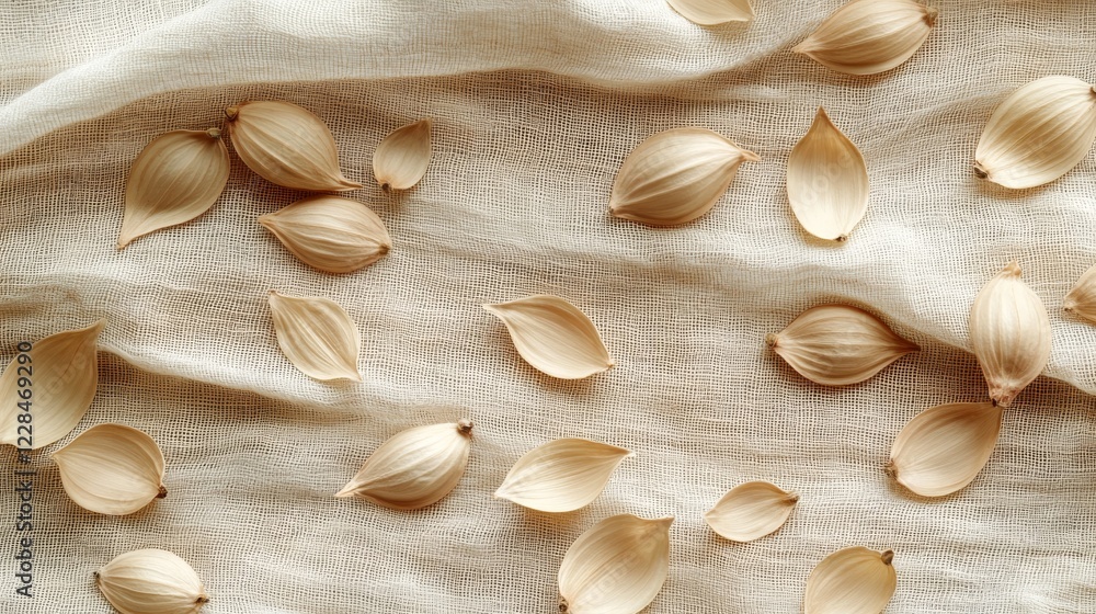 Dried Flower Petals Arranged on Beige Fabric Dried Flower Petals Arranged on Beige Fabric