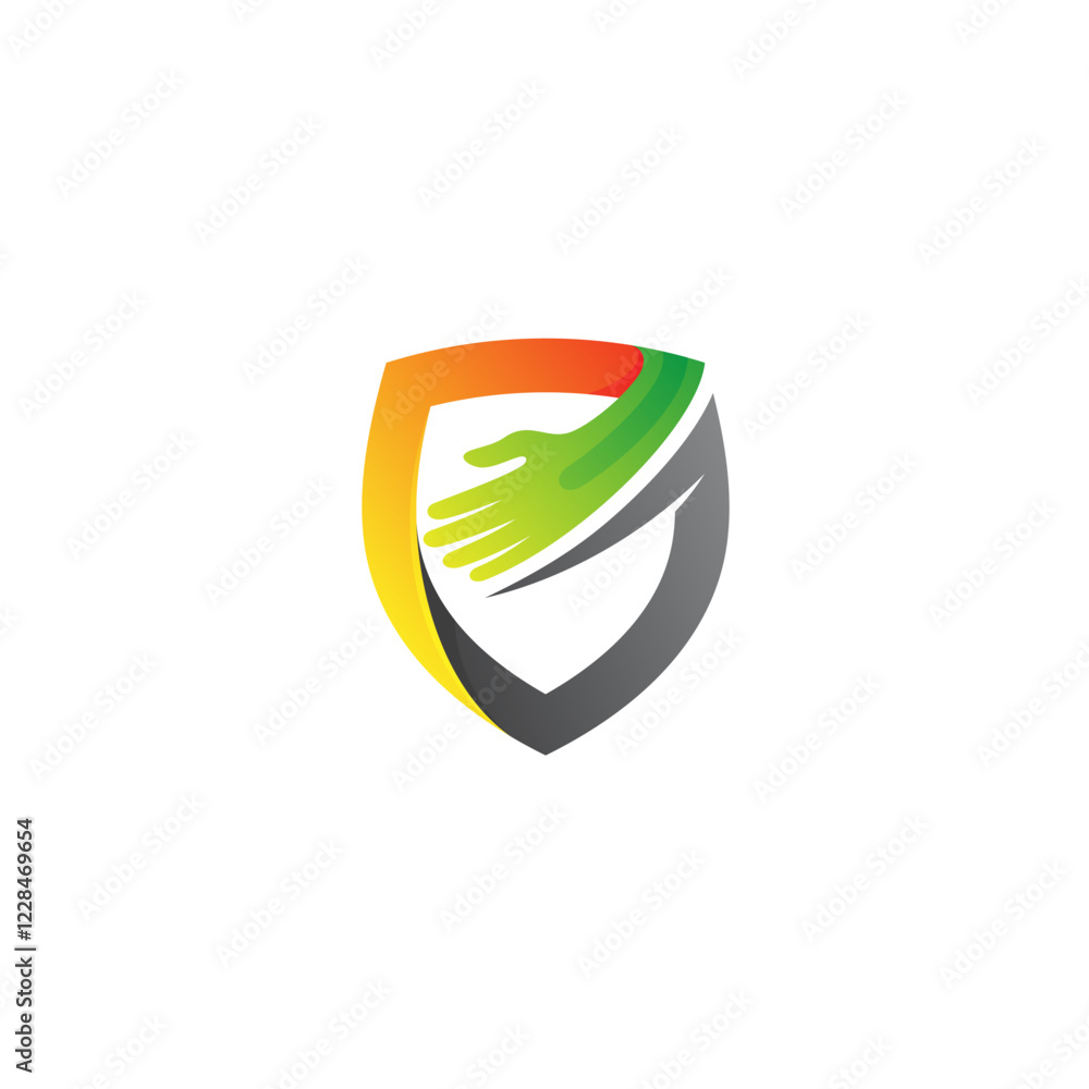 Shield logo with hand care design social, community logos Shield logo with hand care design social, community logos