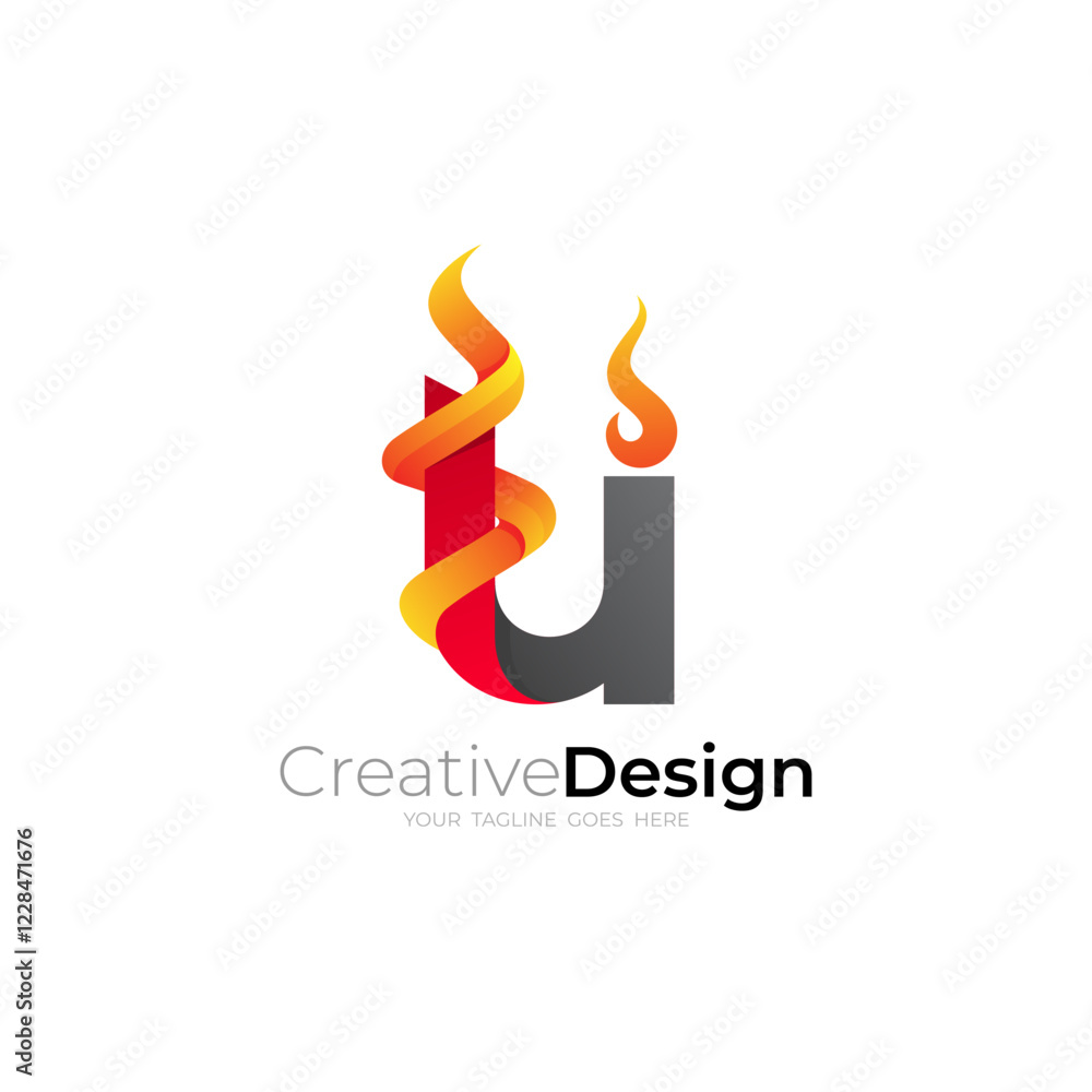 Fototapeta premium U logo and flame logos, Danger logo with fire icons