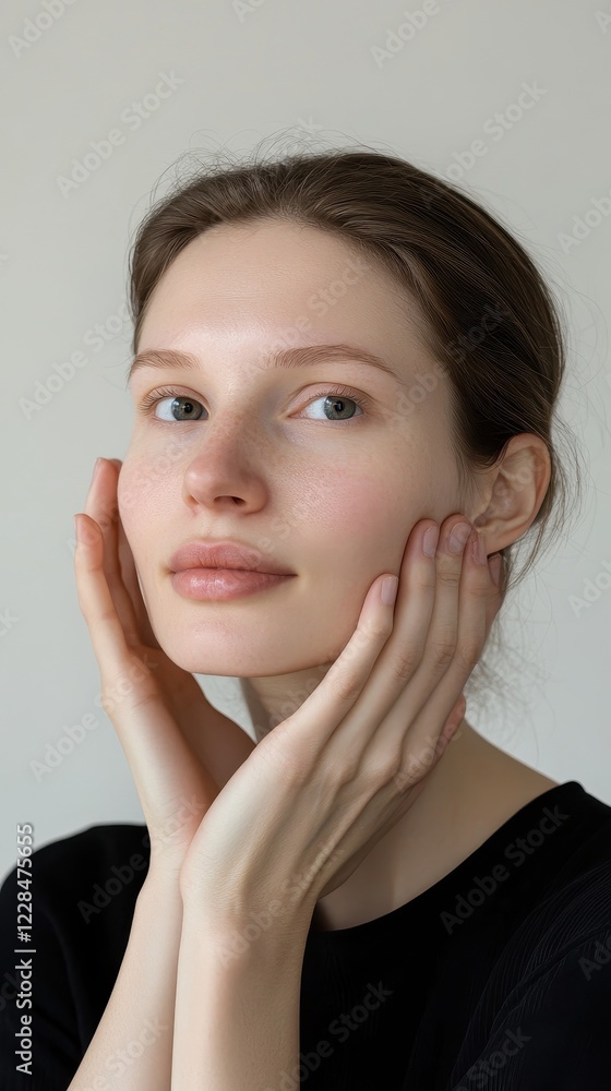 Portrait of a Young Woman with Soft Skin and Calm Expression Portrait of a Young Woman with Soft Skin and Calm Expression