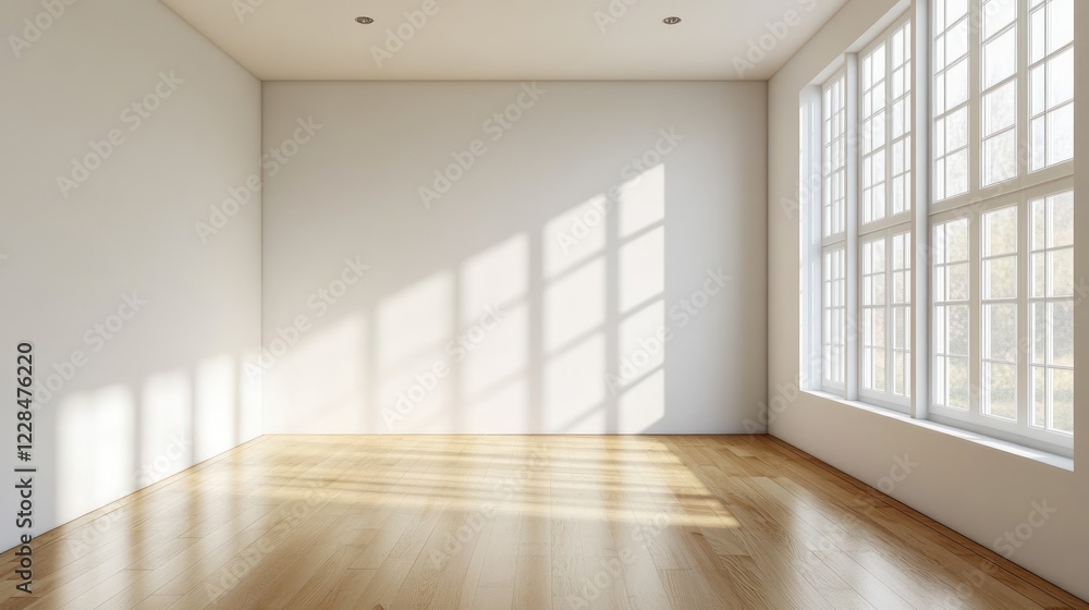 Obraz premium Empty Room with Sunlight Streaming Through Large Windows