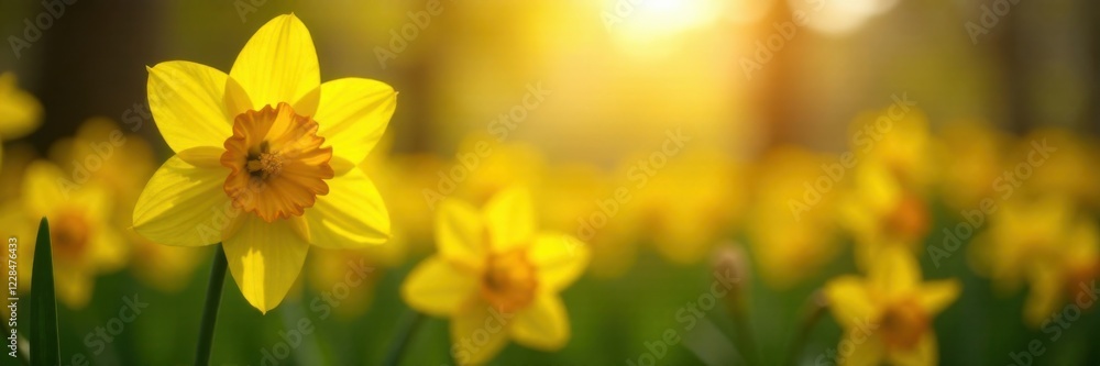 Daffodil trumpet blooms in sunlight, bloom, flowers Daffodil trumpet blooms in sunlight, bloom, flowers