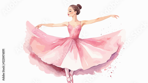 Watercolor Painting Set: Beautiful Ballerina Wears Pink Tutu