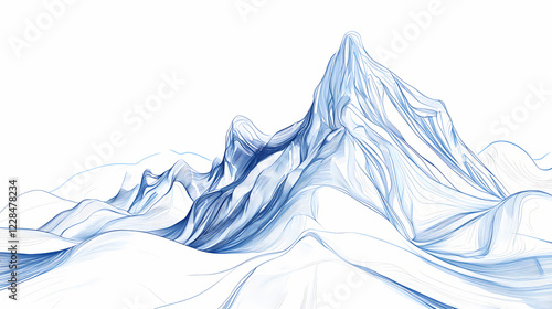 A continuous line painting of a mountain ridge landscape. simple linear illustration. adventure winter sports ski and hiking concept. doodle modern illustration. Winter Ridge. Illustration photo