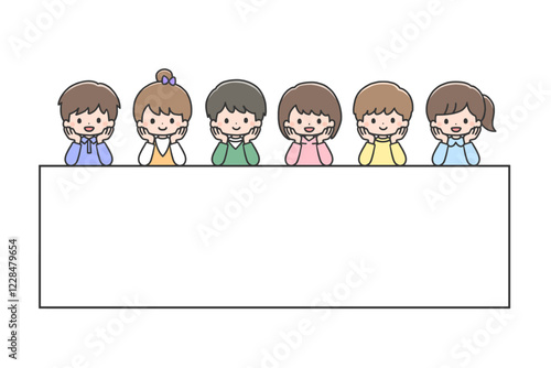 ボードの上で頬杖をつく子どもたち6人