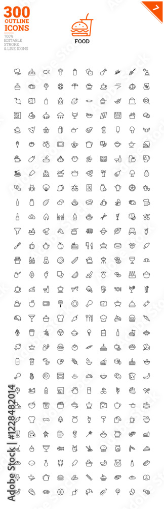 Elegant outline icons - 300 Food icons (editable stroke - 100% Line icons) Elegant outline icons - 300 Food icons (editable stroke - 100% Line icons)