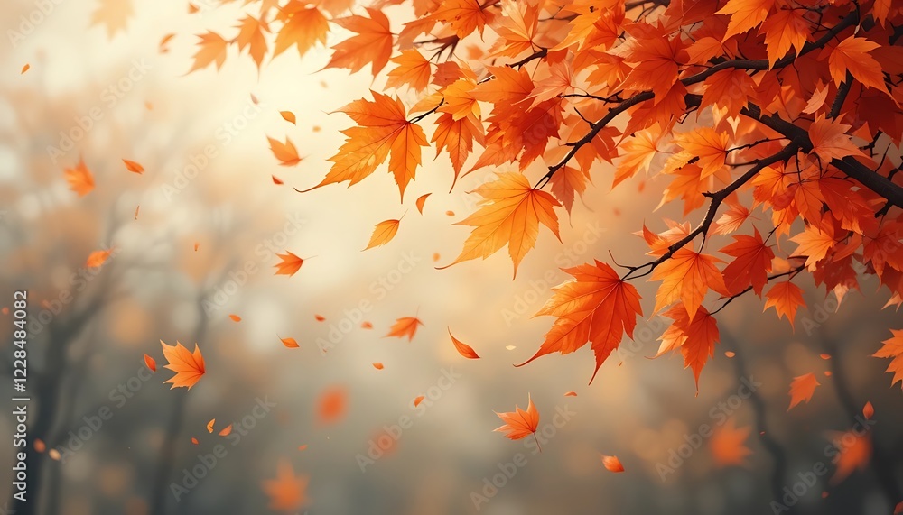 Autumn Maple Leaves Falling Gently In Soft Light Autumn Maple Leaves Falling Gently In Soft Light