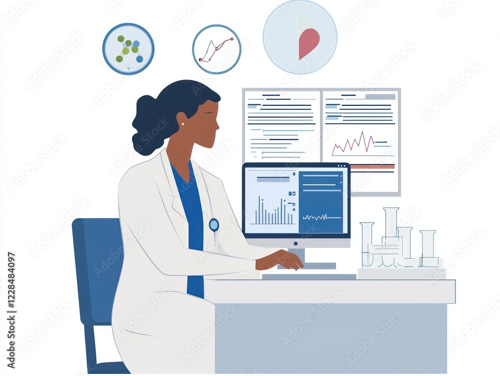 Clinical Data Manager - Clinical data manager overseeing the collection and analysis of clinical trial data, in a clinical or research setting, on a White Background. Clinical Data Manager - Clinical data manager overseeing the collection and analysis of clinical trial data, in a clinical or research setting, on a White Background.