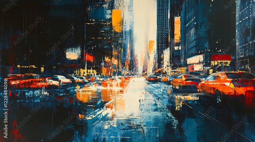Obraz premium Nocturnal Cityscape: A Symphony of Lights and Reflections
