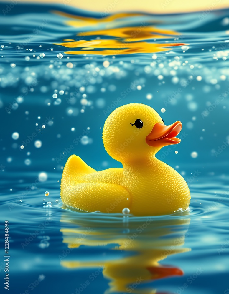 Playful Yellow Rubber Duck Floating in Water Playful Yellow Rubber Duck Floating in Water