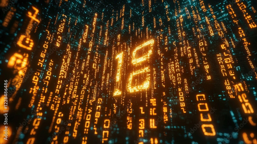 Obraz premium Digital Code Forms Number Fifteen In Glowing Orange