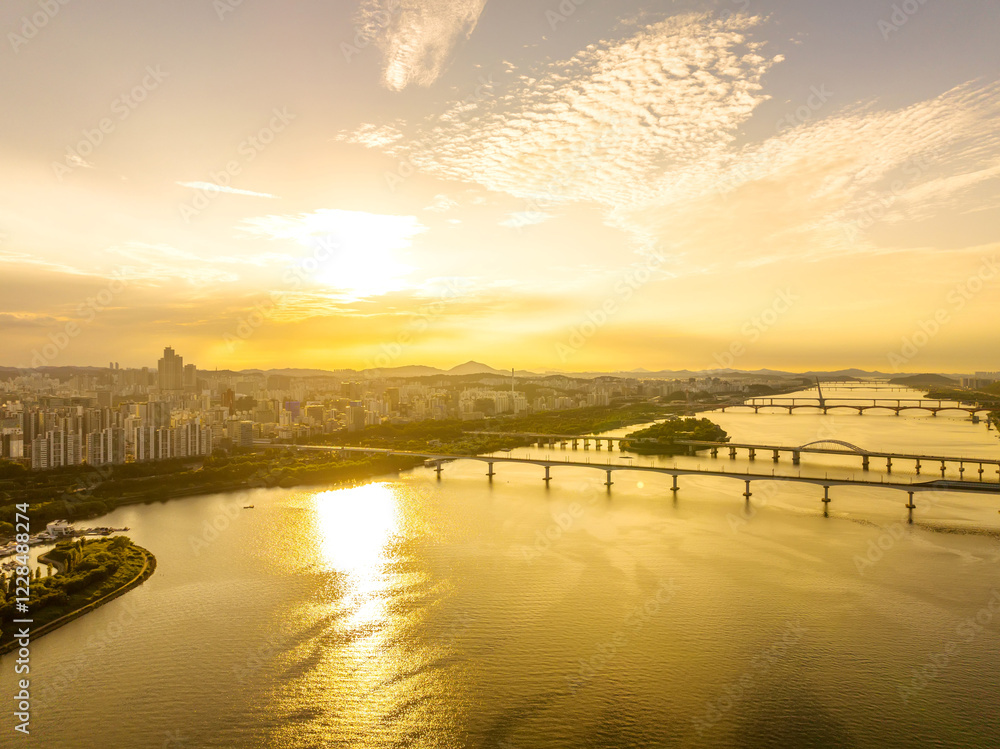 Naklejka premium 양화대교,당산철교,선유도공원,올림픽대로,한강시민공원,영등포구,한강,서울