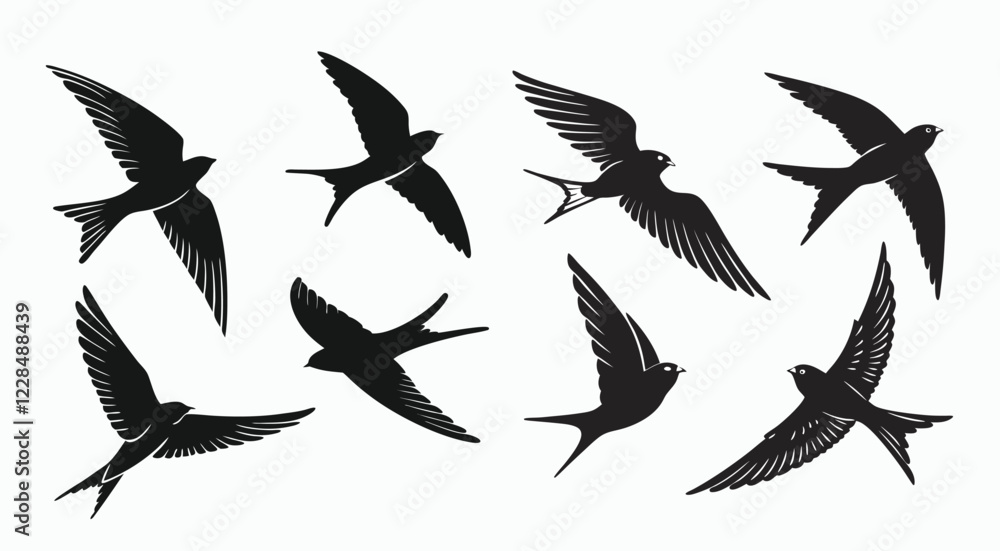 set of silhouettes of birds. set of silhouettes of birds.