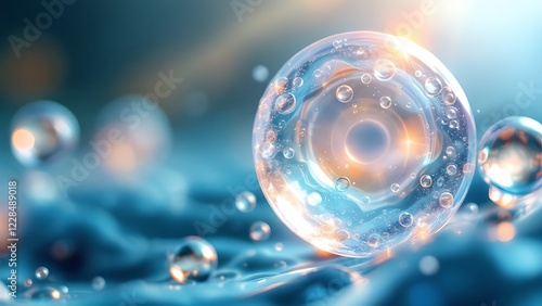 Wallpaper Mural Abstract blue glass spheres, blue cells and molecules, 3d rendering. Torontodigital.ca