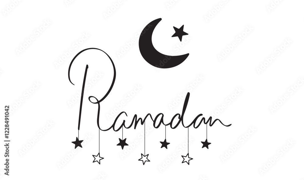 Obraz premium Ramadan moon star black color object icon sign symbol decoration ornament ramadan kareem eid mubarak april february march month 2025 year drawing eid ul fitr muslim islam religion night ramadan art