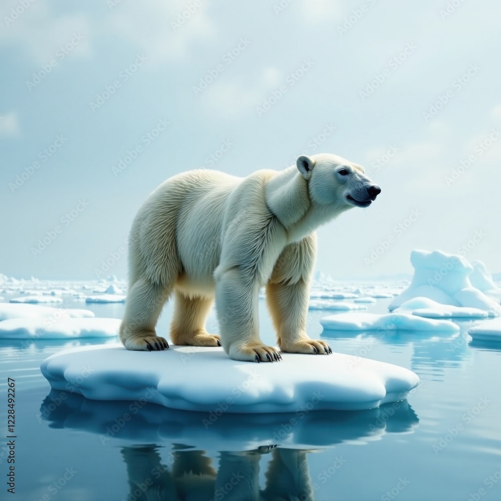 Polar bear standing on ice floe, white, polar Polar bear standing on ice floe, white, polar