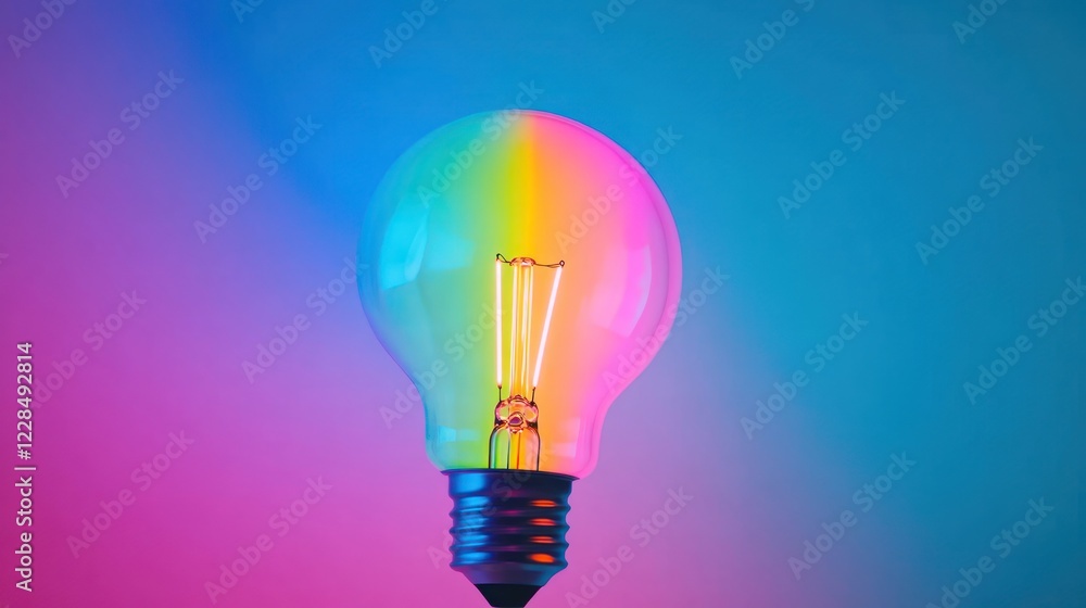 Illuminating Ideas: A Vibrant Light Bulb against a Colorful Gradient Background Illuminating Ideas: A Vibrant Light Bulb against a Colorful Gradient Background