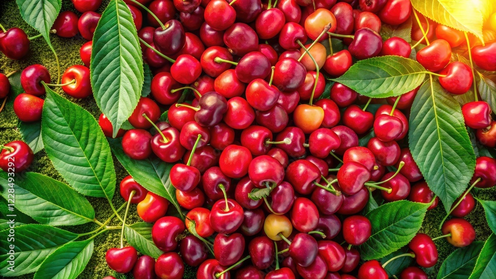 Obraz premium Aerial Drone Shot of Fresh Cherries - Overhead View, Summer Fruit, Top Down Perspective