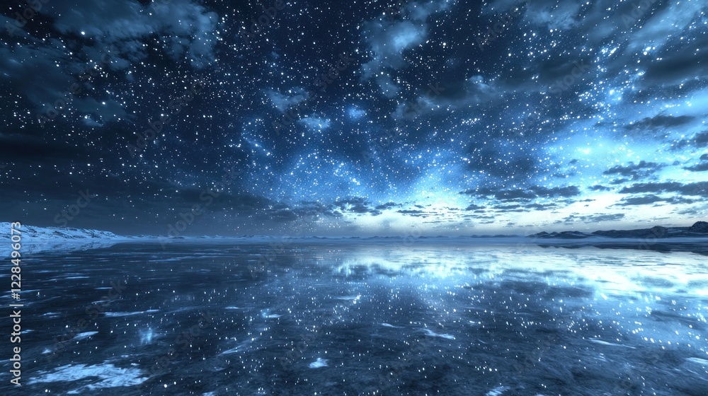 Fototapeta premium Starry Sky Over Frozen Lake