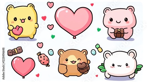 Wallpaper Mural Cute Cartoon Bears with Hearts and Balloons in Whimsical Style for Kids Torontodigital.ca