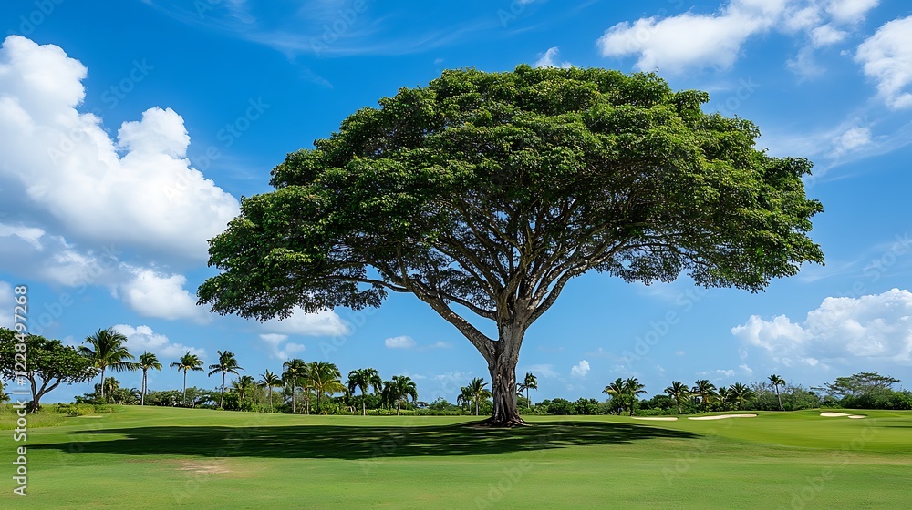 Majestic Tree on a Golf Course Under a Summer Sky Majestic Tree on a Golf Course Under a Summer Sky