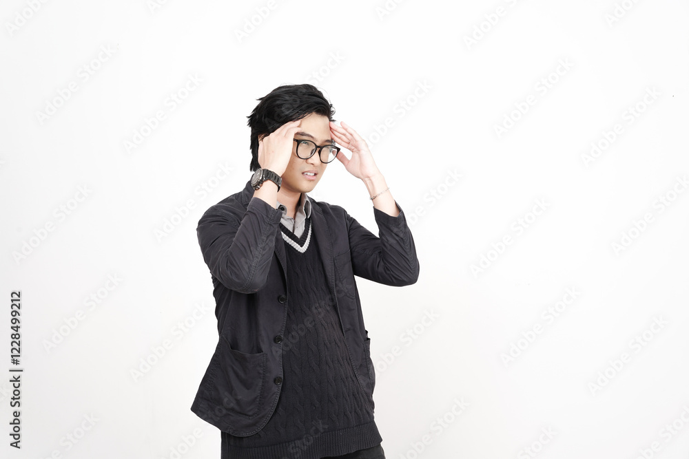 Expressing Frustration and Suffering Headache Of Handsome Asian Man Isolated On White Background Expressing Frustration and Suffering Headache Of Handsome Asian Man Isolated On White Background