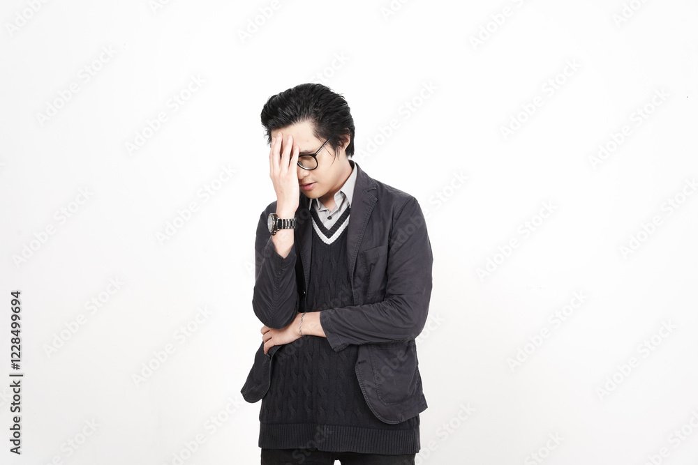 Expressing Frustration and Suffering Headache Of Handsome Asian Man Isolated On White Background Expressing Frustration and Suffering Headache Of Handsome Asian Man Isolated On White Background